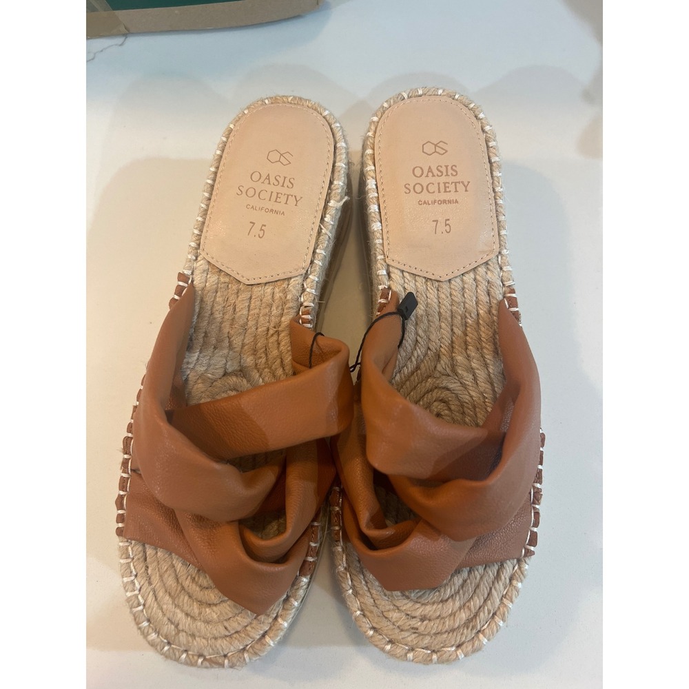 Oasis‎ Society California Cognac Brown Twisted Espadrille Platform Sandals 7.5